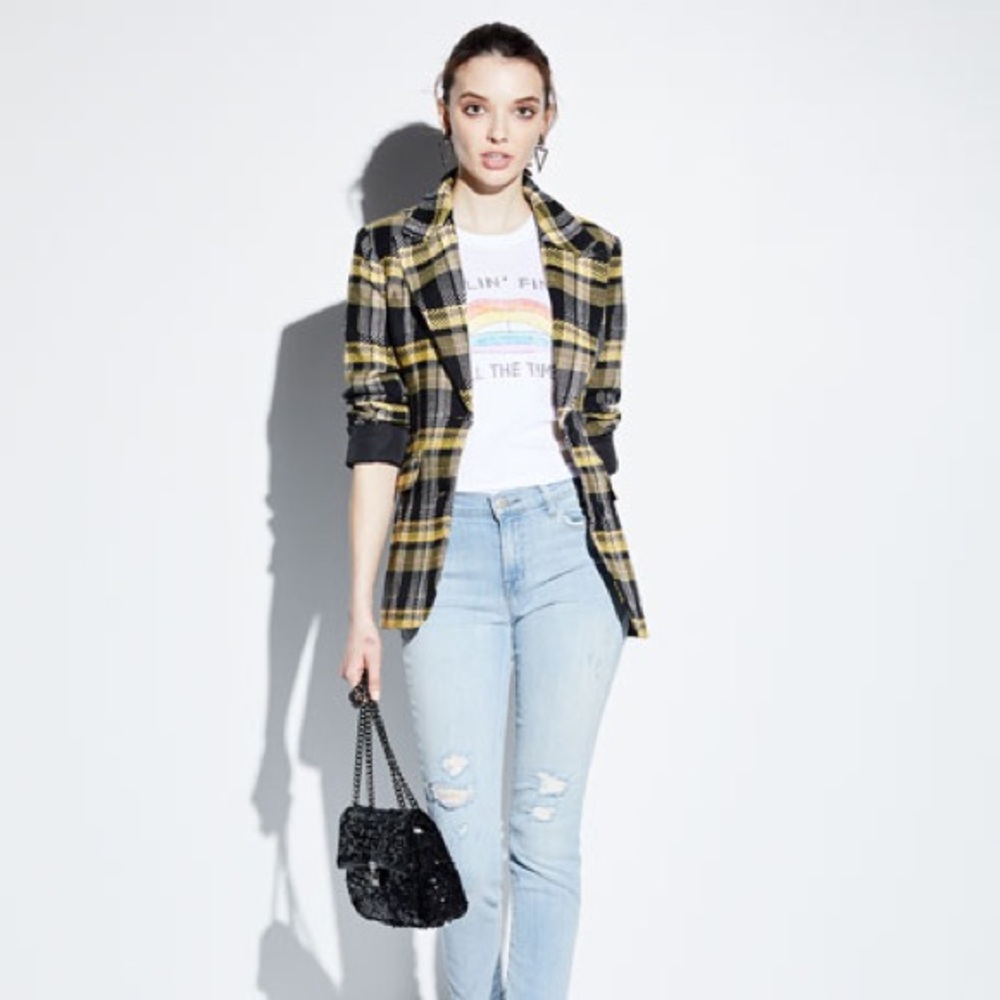 Grey Lab Plaid Tweed Blazer